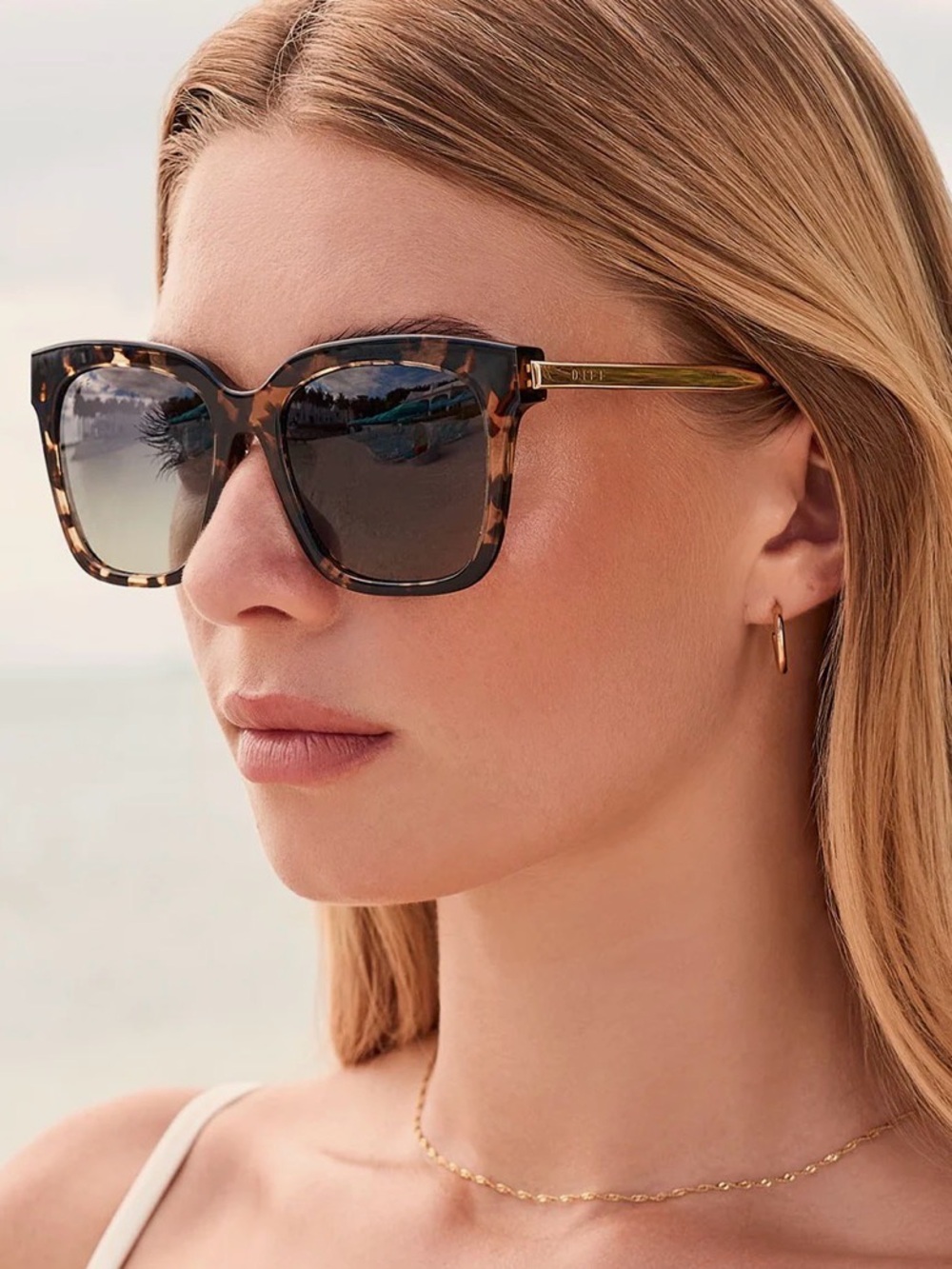 Tortoise oversized classic square sunnies Bella Diff Eyewear